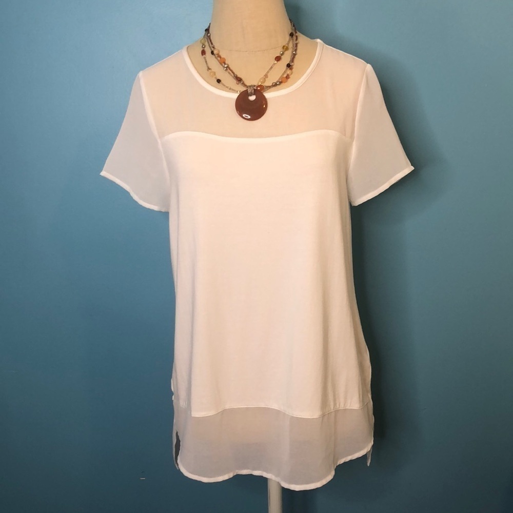 PREMISE Ivory Short Sleeve Sheer/Knit Top Size XS